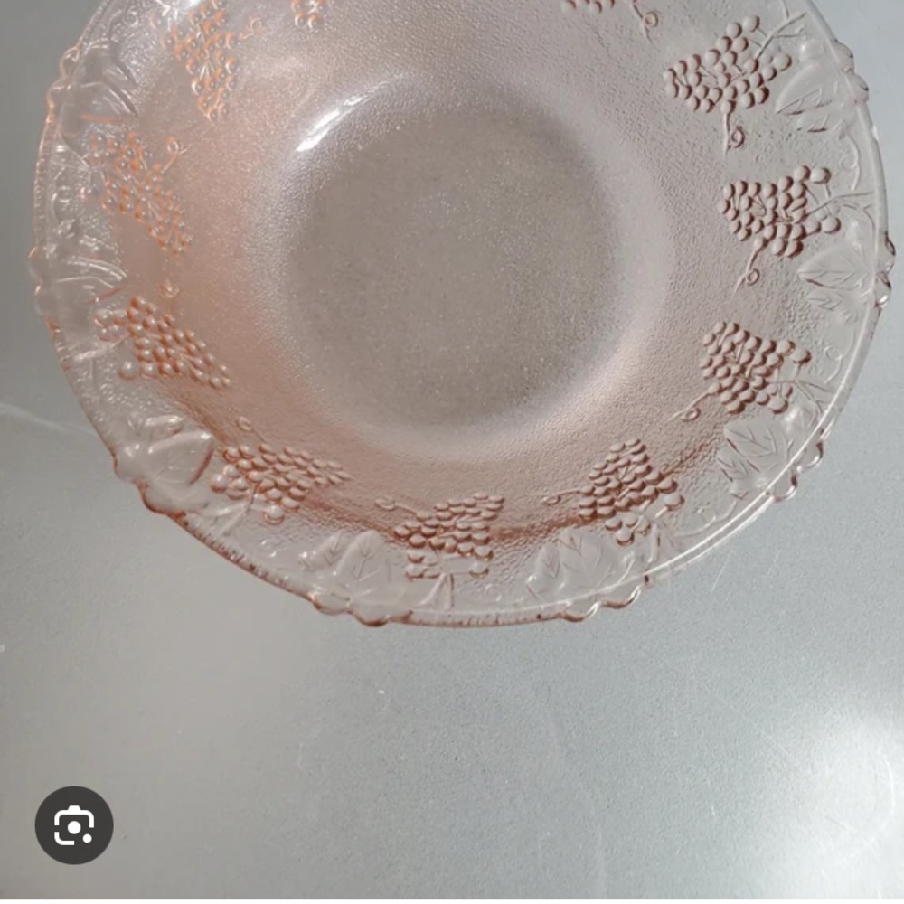 Vintage Pink Glass Bowl with Grape Design